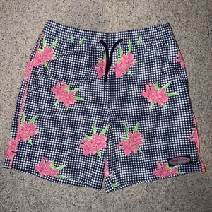 Vineyard Vines Gingham & Oleander Printed Chappy Swim Trunks Kids Medium Beach